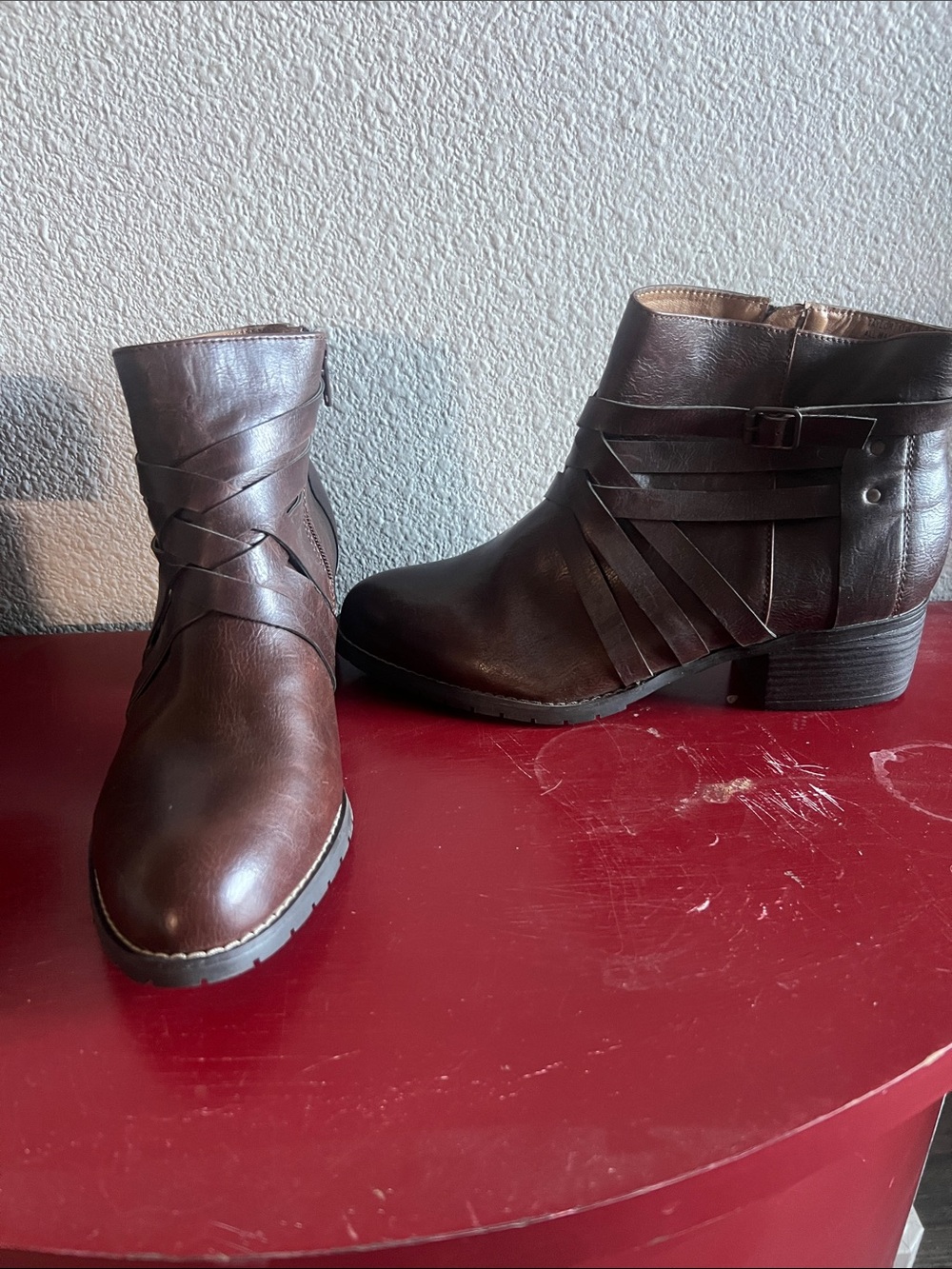 Women's Dark Brown Ankle Boots with Strappy Accent